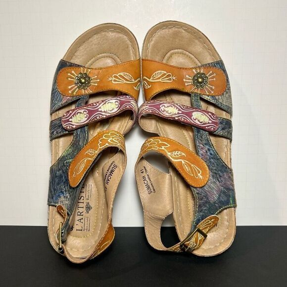 Womens L’ARTISTE Spring Step SUMACAH Hand Painted Leather Sandals / Size 9.5-10 - Picture 5 of 8